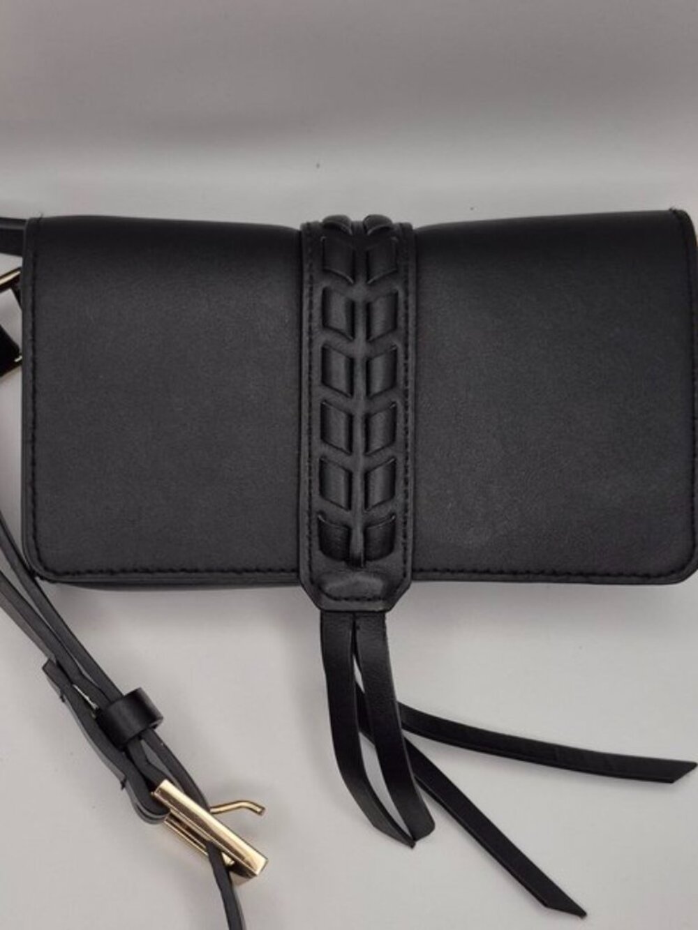 Tahari Black Faux Leather Bohemian Braided Belt Bag / Fanny Pack Purse - Size M